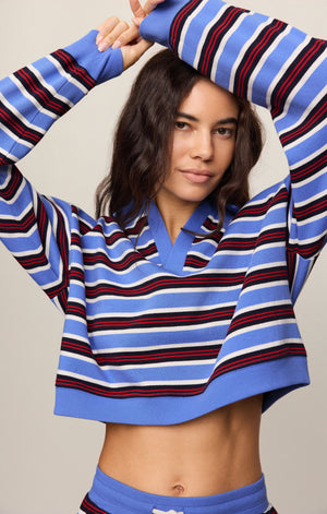 Z Supply Low Key Stripe Henley in Bay Blue