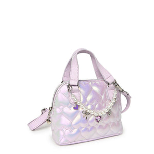 OMG Mini Satchel Crossbody Bag in Metallic Quilted Hearts