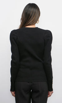 Greylin Dani Button Puff Sleeve Ribbed Knit Top in Black