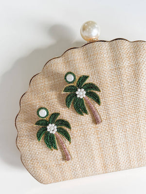 Gaby & Grace Green Palm Tree Beaded Earrings