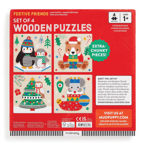 Mudpuppy Festive Friends Set of 4 Wooden Puzzles