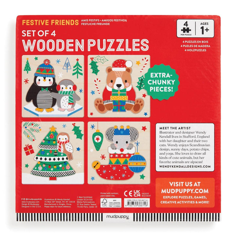 Mudpuppy Festive Friends Set of 4 Wooden Puzzles