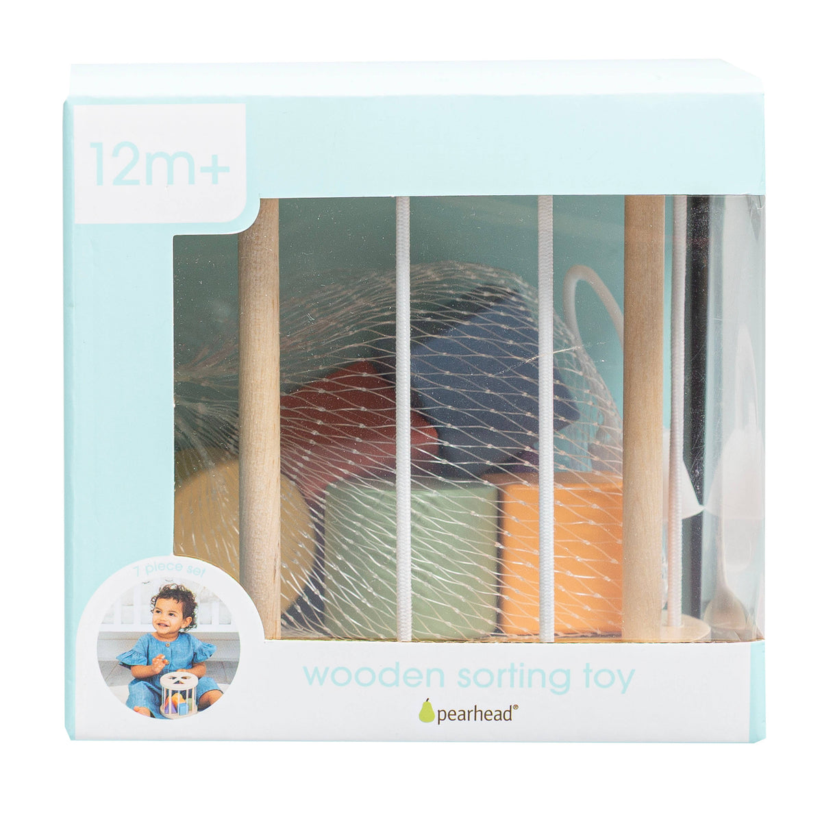 Pearhead Wooden Shape Sorter, Toddlers Montessori Learning Toy
