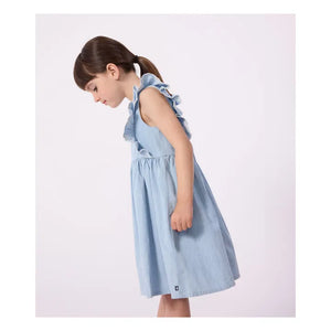Petit Bateau Chambray Hearts Dress in Blue