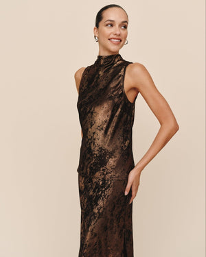 Bella Dahl Cowl Neck Bias Top in Shimmer Bronze