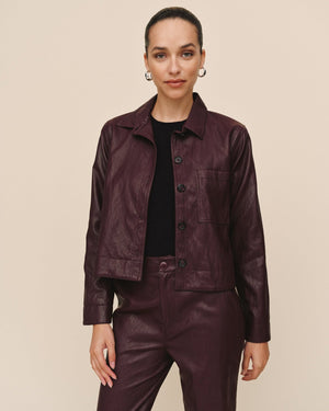 Bella Dahl Crop Pocket Button Down Jacket in Crimson Ember