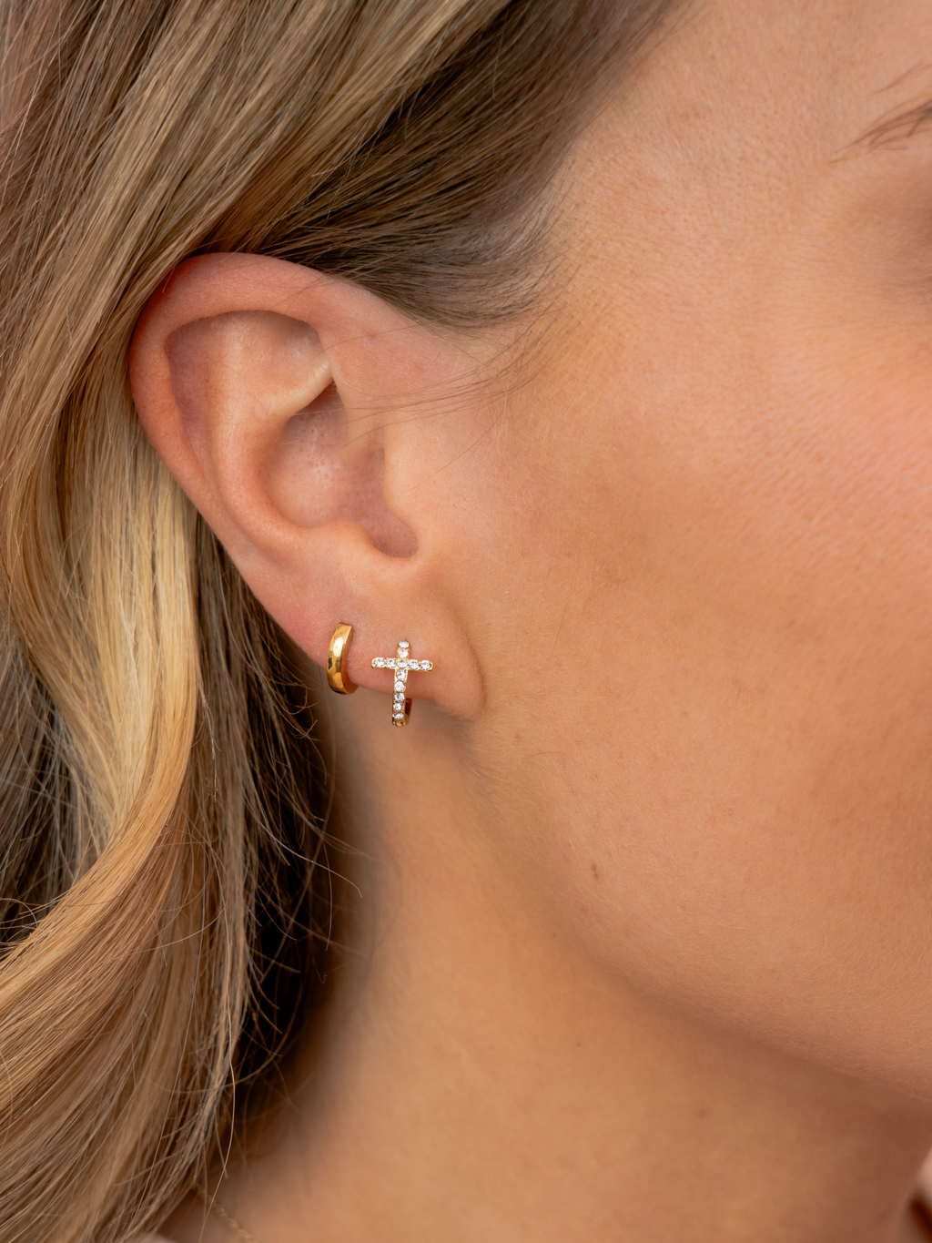 LeMel Cross CZ Huggie Earrings