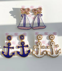 Gaby & Grace Yacht Anchor Earrings in White