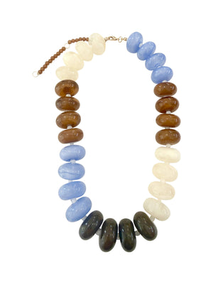 Gemelli - Carissa Chunky Beaded Necklace- Light Blue Brown Mix