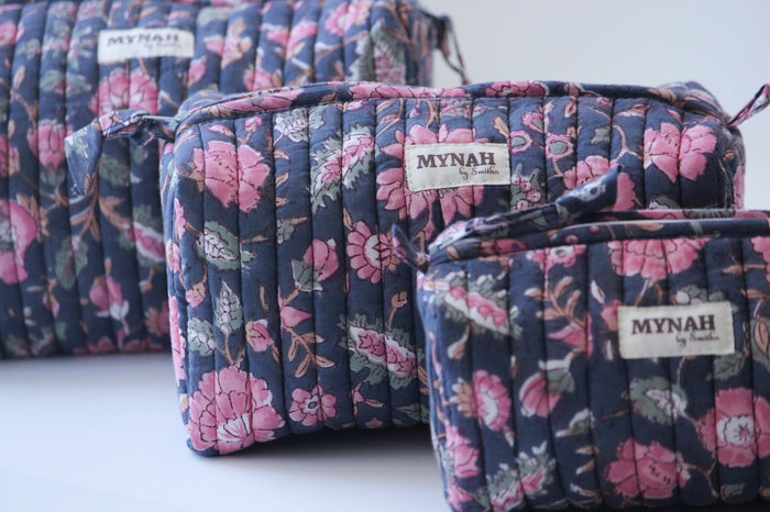 MYNAHbySmitha Quilted Travel Bag in Indian Rose Garden Print -Assorted Sizes