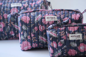 MYNAHbySmitha Quilted Travel Bag in Indian Rose Garden Print -Assorted Sizes