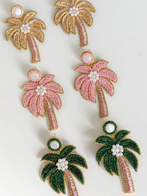 Gaby & Grace  Pink Palm Tree Beaded Earrings