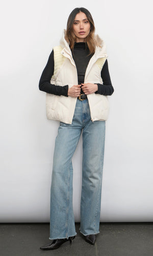 Greylin Douglas Ribbed Puffer Hooded Vest in Cream