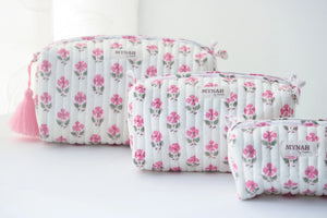 MYNAHbySmitha Quilted Travel Bag in Block Print Floral -Assorted Sizes