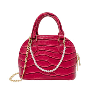 Zomi Gems Chic Croc Handbag with Pearl Charm in Hot Pink