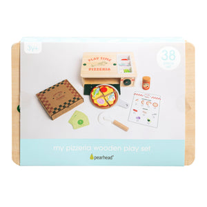 Pearhead Wooden Pizzeria Toy Set, 18-Piece Pizza Pretend Play Food