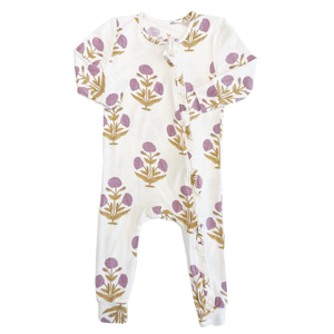 Pink Chicken Bamboo Ruffle Romper in Lavender Dandelion