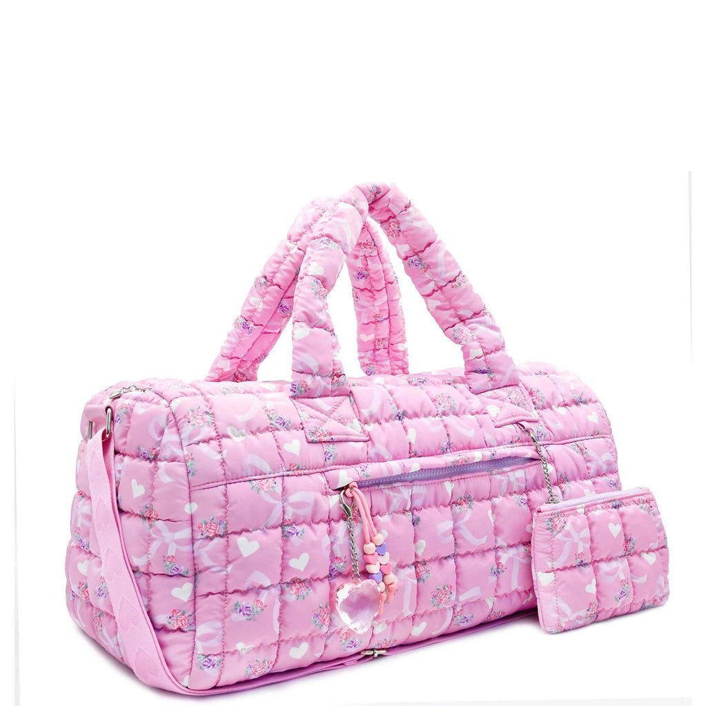 OMG Accessories Quilted Scrunchies Printed Duffle Bag in Floral Bows