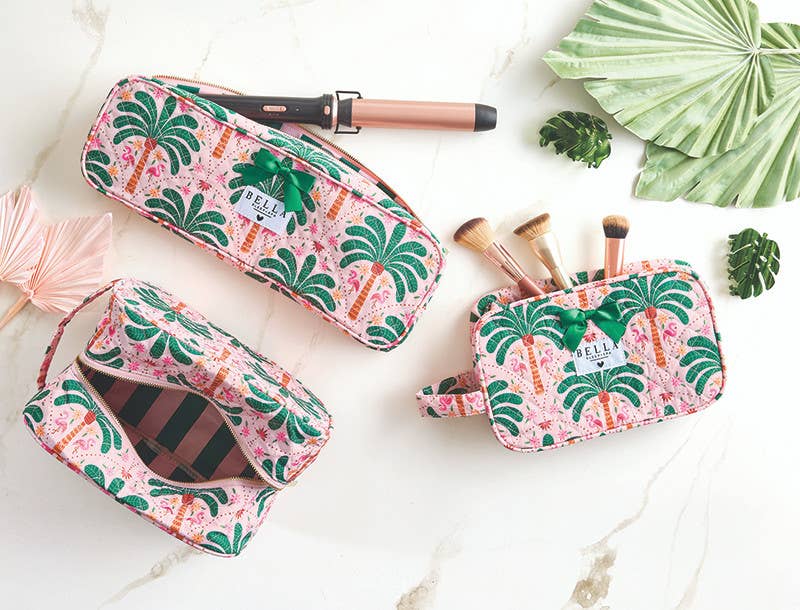 Bella Sleep Spa Quilted Hair Tool Bag in Pink + Palm Trees