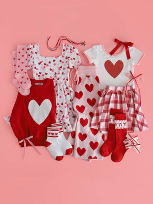 Little Stocking Co Red & Pink Bow Scalloped Knee High Socks