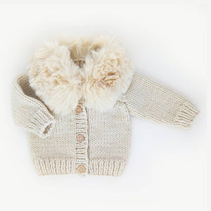 Huggalugs Fur Collar Cardigan in Natural