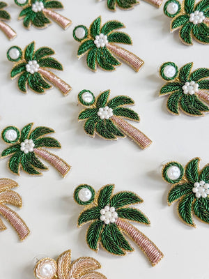 Gaby & Grace Green Palm Tree Beaded Earrings