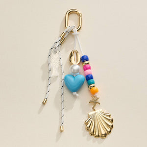 Frem NYC Nautical Beaded Bag Charm with Shell and Heart Accents