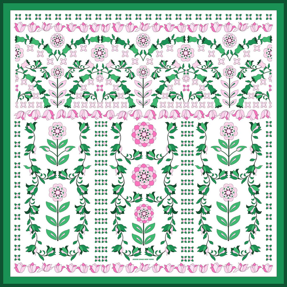 Jessie Zhao New York Double Sided Silk Scarf in Ivy Parterre