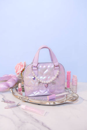 OMG Mini Satchel Crossbody Bag in Metallic Quilted Hearts