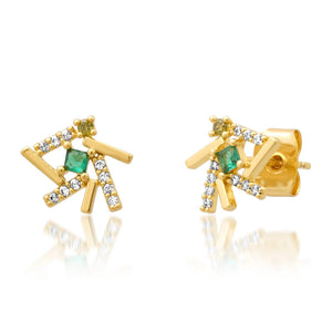 Tai Stick Cluster Emerald & CZ Studs