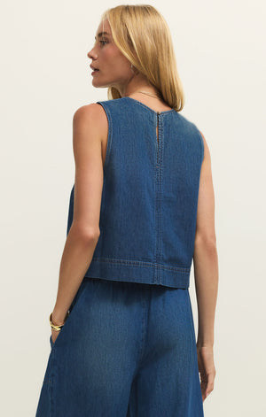 Z Supply Sun Seeker Denim Top in Deep Water