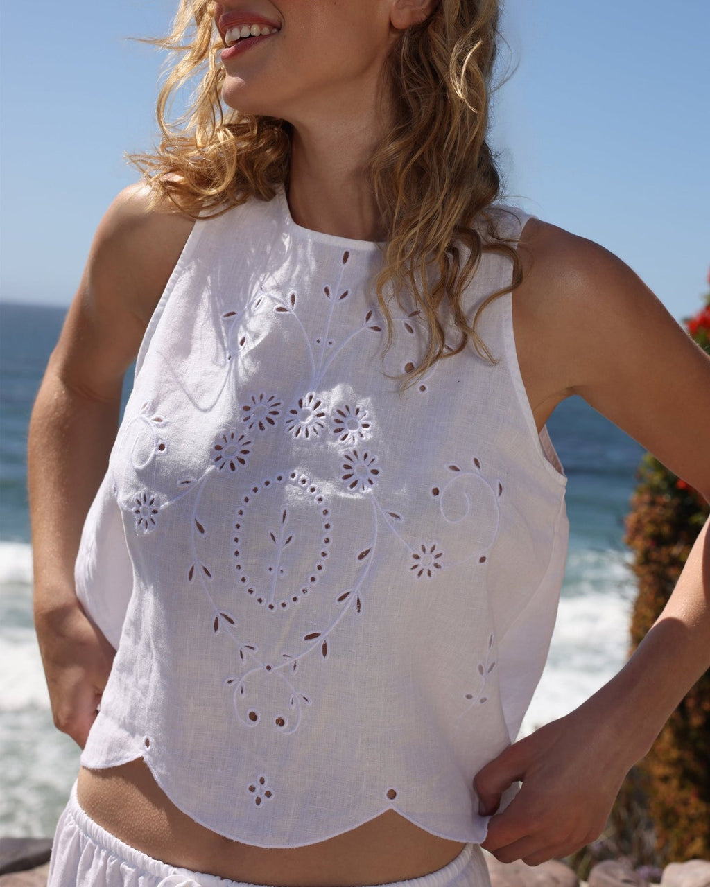 Bella Dahl Eyelet Embroidered Tank-White