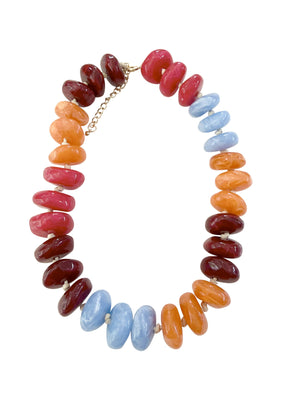 Gemelli - Delray Chunky Beaded Necklace- Maroon/Orange Mix