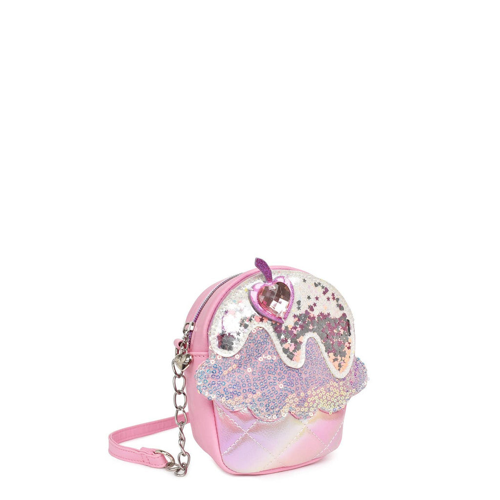 OMG Accessories Crossbody Bag in Pink Sequin Cupcake
