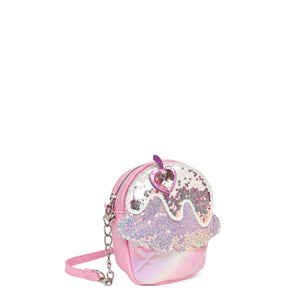 OMG Accessories Crossbody Bag in Pink Sequin Cupcake