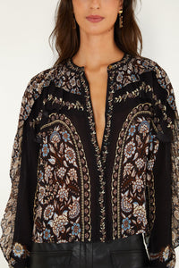 Farm Rio Daniela Longe Sleeve Top in Black