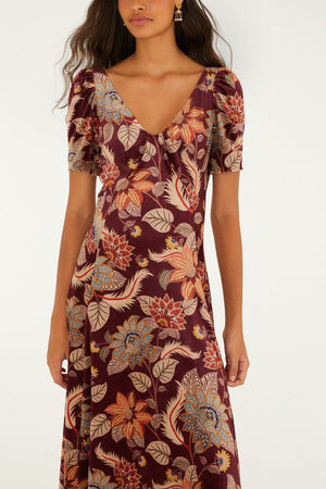 Farm Rio Delhi Maxi Dress in Burgundy Floral