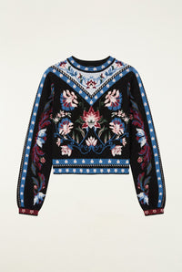 Farm Rio Natalia Crew Neck Knit Sweater in Natalia Burgundy