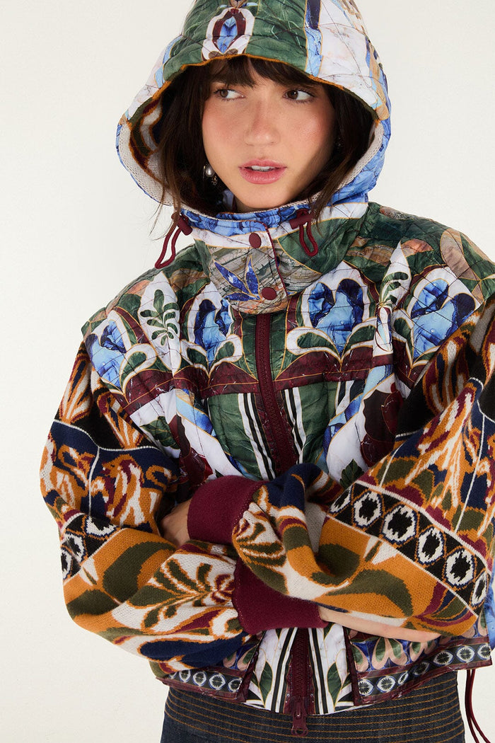 Farm Rio Pietra Cura Cropped Puffer Jacket in Tapestry