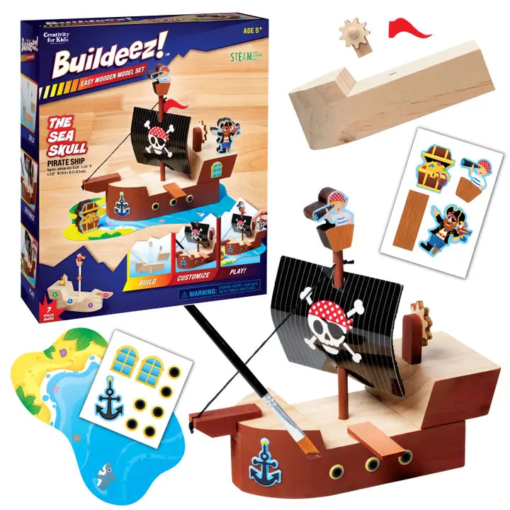 Faber-Castell Buildeez! Sea Skull Pirate Ship Wooden Craft Kit