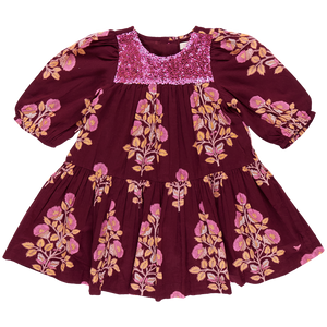 Pink Chicken Fiona Dress in Burgundy Bouquet Floral