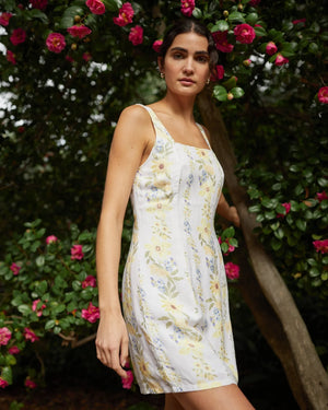 Bella Dahl Fitted Smocked Back Mini Dress in Wildflower Stripe