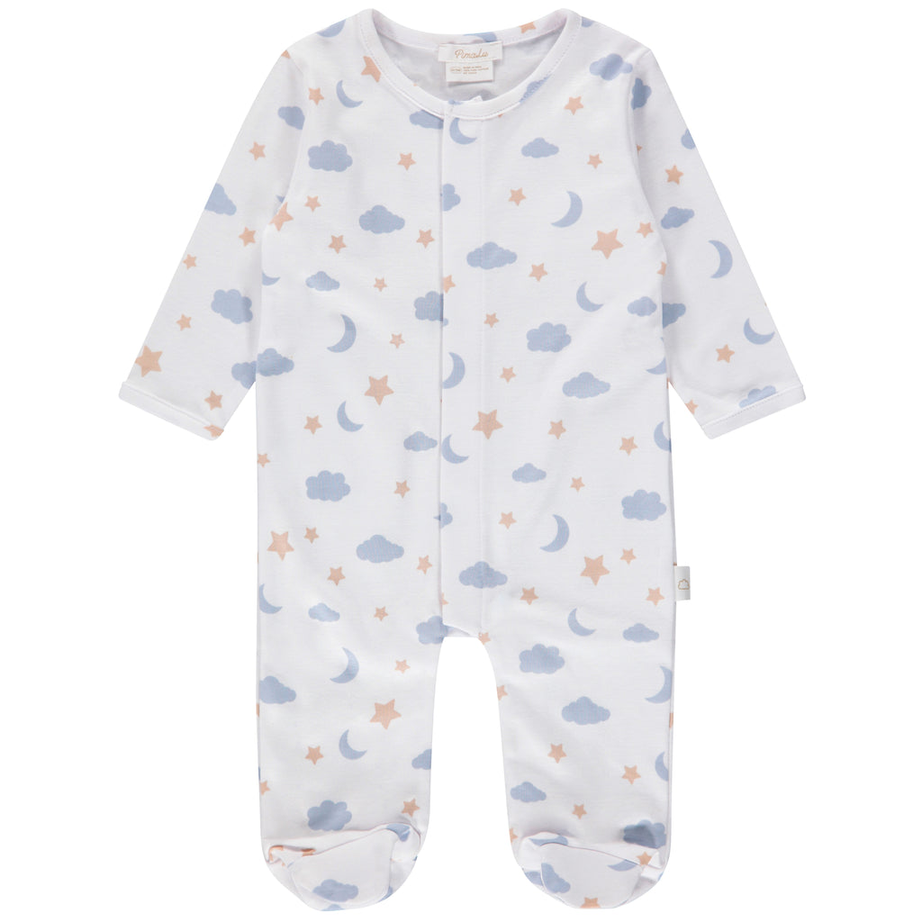 Pimalu Snap Footie in Light Blue Moon & Stars