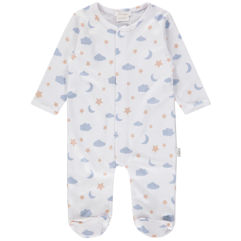 Pimalu Snap Footie in Light Blue Moon & Stars