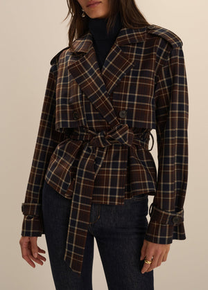Favorite Daughter The Cropped Charles Trench in Toffee Plaid