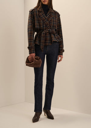 Favorite Daughter The Cropped Charles Trench in Toffee Plaid