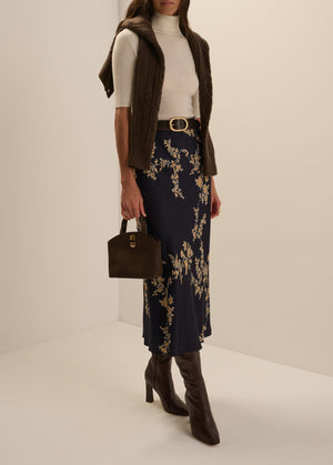 Favorite Daughter The JoJo Skirt in Navy Vine Floral