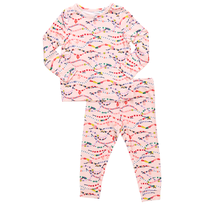 Pink Chicken Bamboo Pajama Set in Friendship Bracelet Era