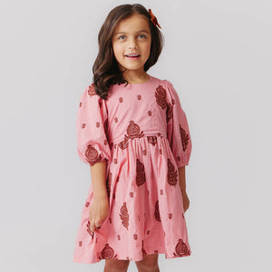 Pink Chicken Brooke Dress in Indian Stamp Embroidery