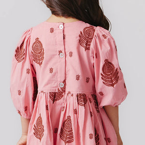 Pink Chicken Brooke Dress in Indian Stamp Embroidery